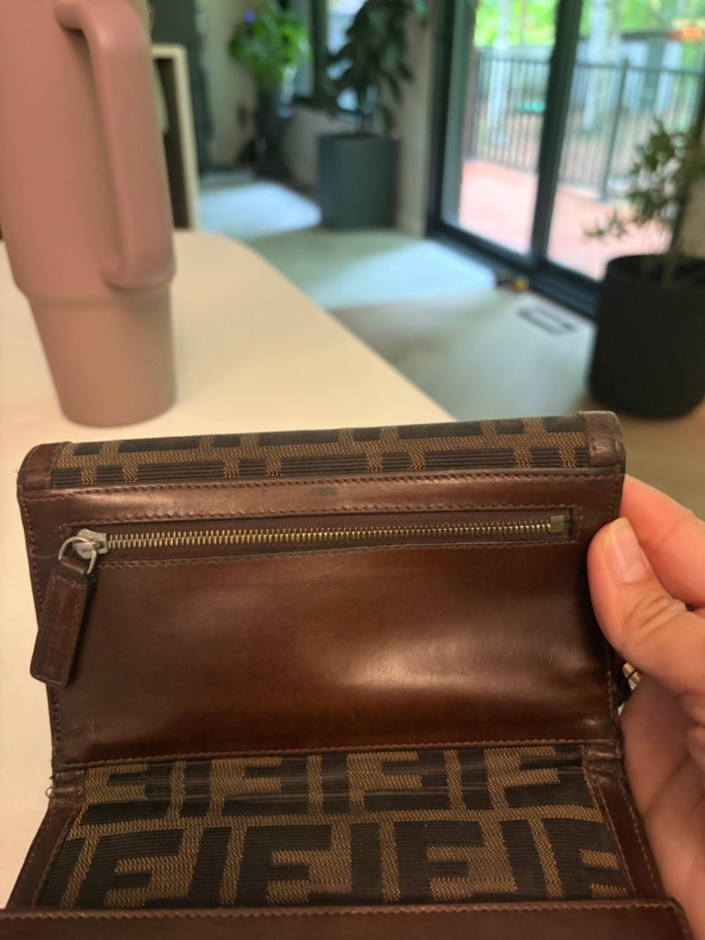 Fendi Zucca FF Monogram Compact Bifold Wallet – Black/Tobacco Canvas | Brown Lea - Picture 10 of 12